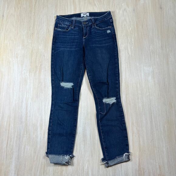 PAIGE Verdugo Ankle Distressed Mid Rise Skinny Medium Wash Denim Casual Jeans 26 - Picture 1 of 16